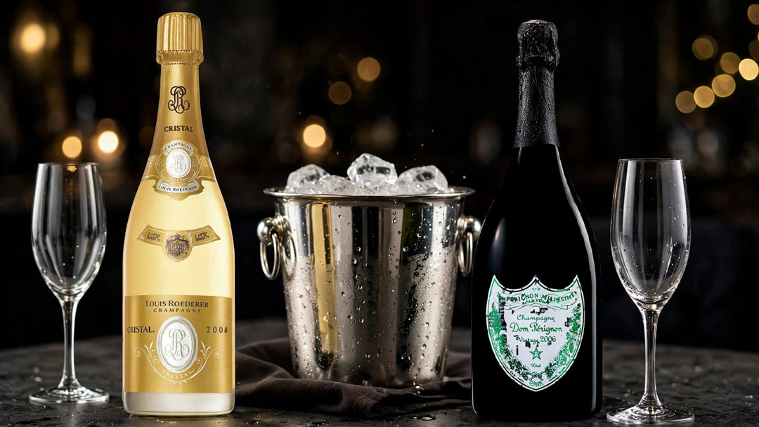 Louis Roederer Cristal Brut 2008 1.5L and Dom Perignon Brut Champagne Limited Edition by Michael Riedel 2006 at Del Mesa Liquor