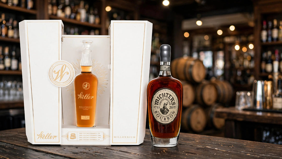Weller Millenium Bourbon Whiskey and Michter's 20 Year Old Bourbon Whiskey 2021 at Del Mesa Liquor