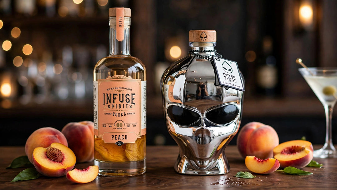 Infuse Spirits Peach Vodka and Outerspace Chrome Vodka at Del Mesa Liquor