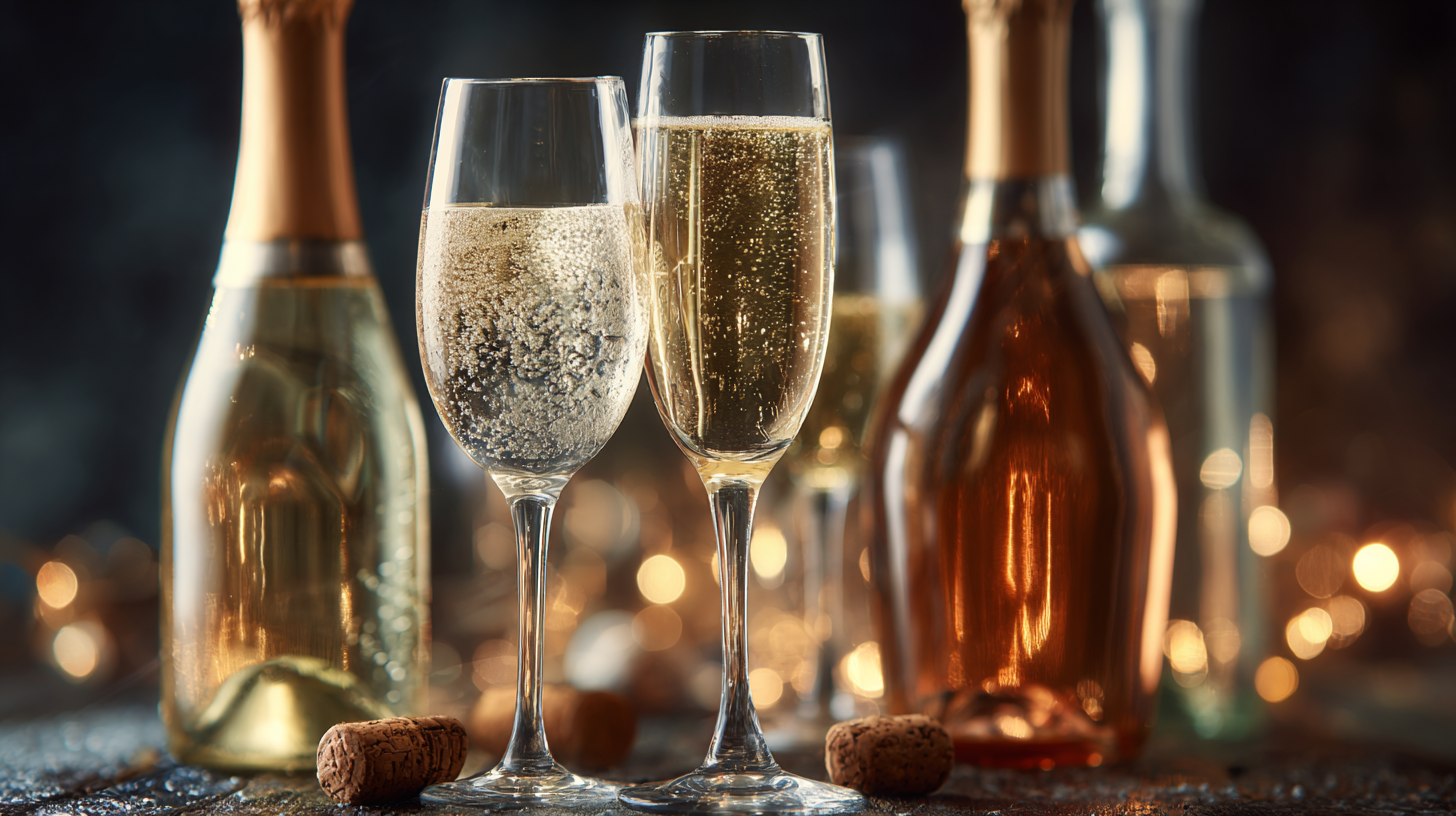 bottles and glasses with sparkling wine