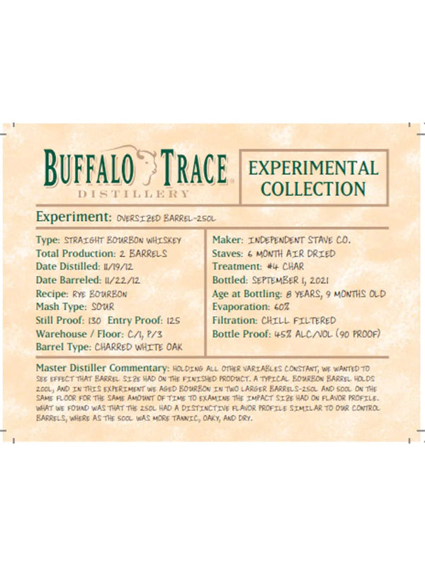 Buffalo Trace Experimental Collection Oversized Barrel - 250L