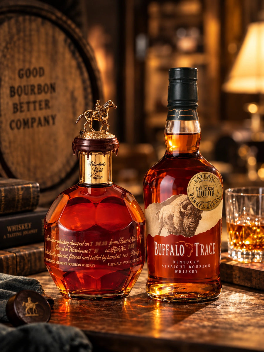 Blanton's Gold Single Barrel and Buffalo Trace Single Barrel Bourbon Whiskey Bundle