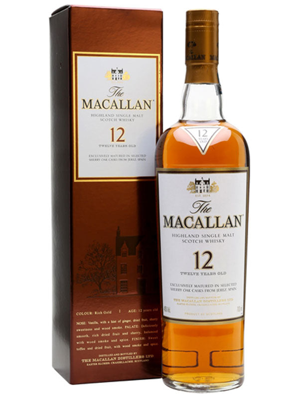 The Macallan Sherry Oak 12 Year Old Scotch Whisky Burgundy Box at Del Mesa Liquor