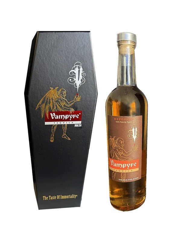 Vampyre Reposado Tequila bottle with coffin gift box