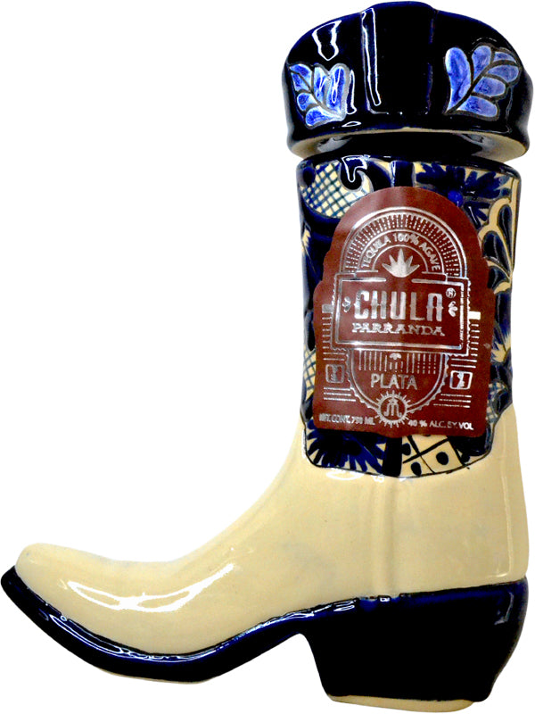 Chula Parranda Ceramic Boot Plata Tequila at Del Mesa Liquor